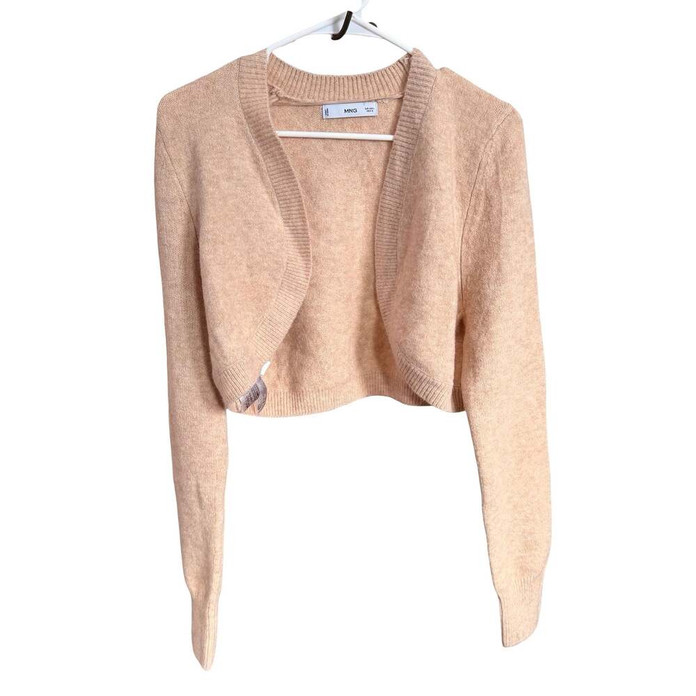 MANGO Cropped Camel Cardigan Neutral Preppy Minimalist Spring Sweater Size L